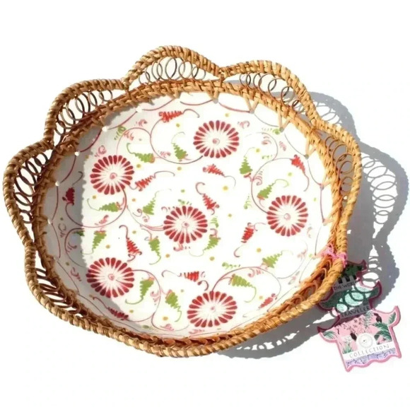 New The World Traveler Collection Porcelain W/ Wicker Rims Bowl - Picture 1 of 3